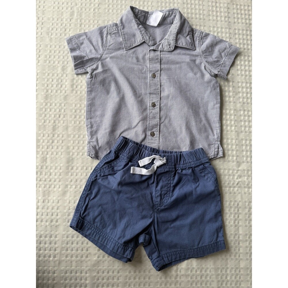 Carter’s Striped Shirt Set Blue Shorts Baby Boy 18 Months Excellent Condition